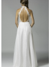 Turtle Neck Beaded Lace Chiffon Ruffled Prom Dress